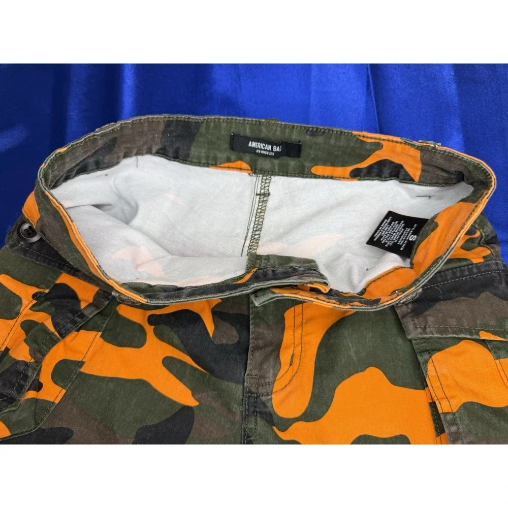 American Bazi Los Angeles Women's Small Utility Cargo Orange Camo Shorts Hiking